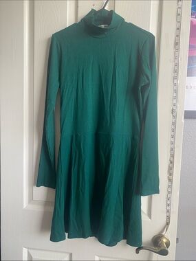 Reformation Emerald Green Ribbed Mock Neck Long-Sleeve Dress
